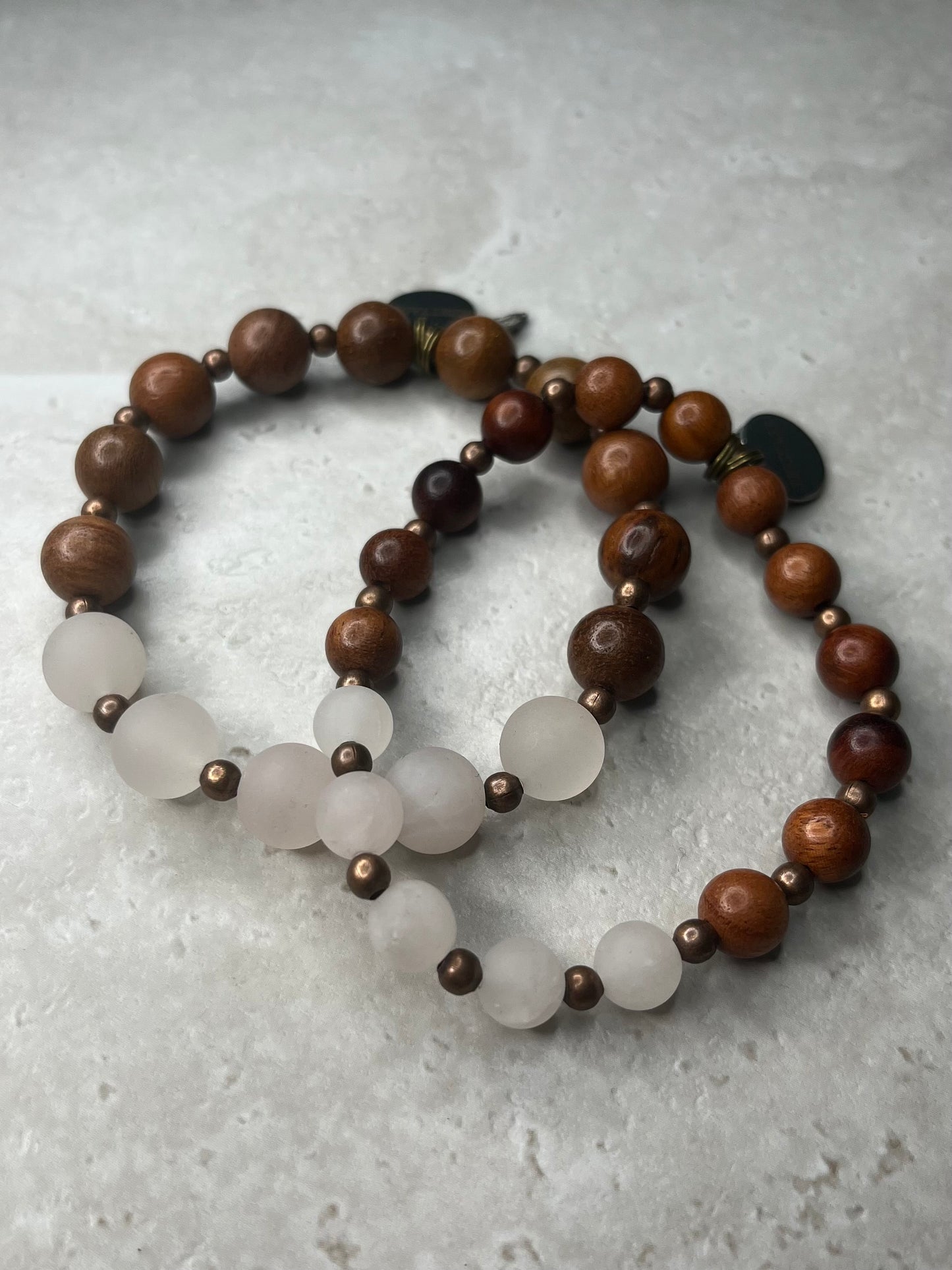 Raw 8mm Rose Quartz+Copper+Rosewood Bracelet