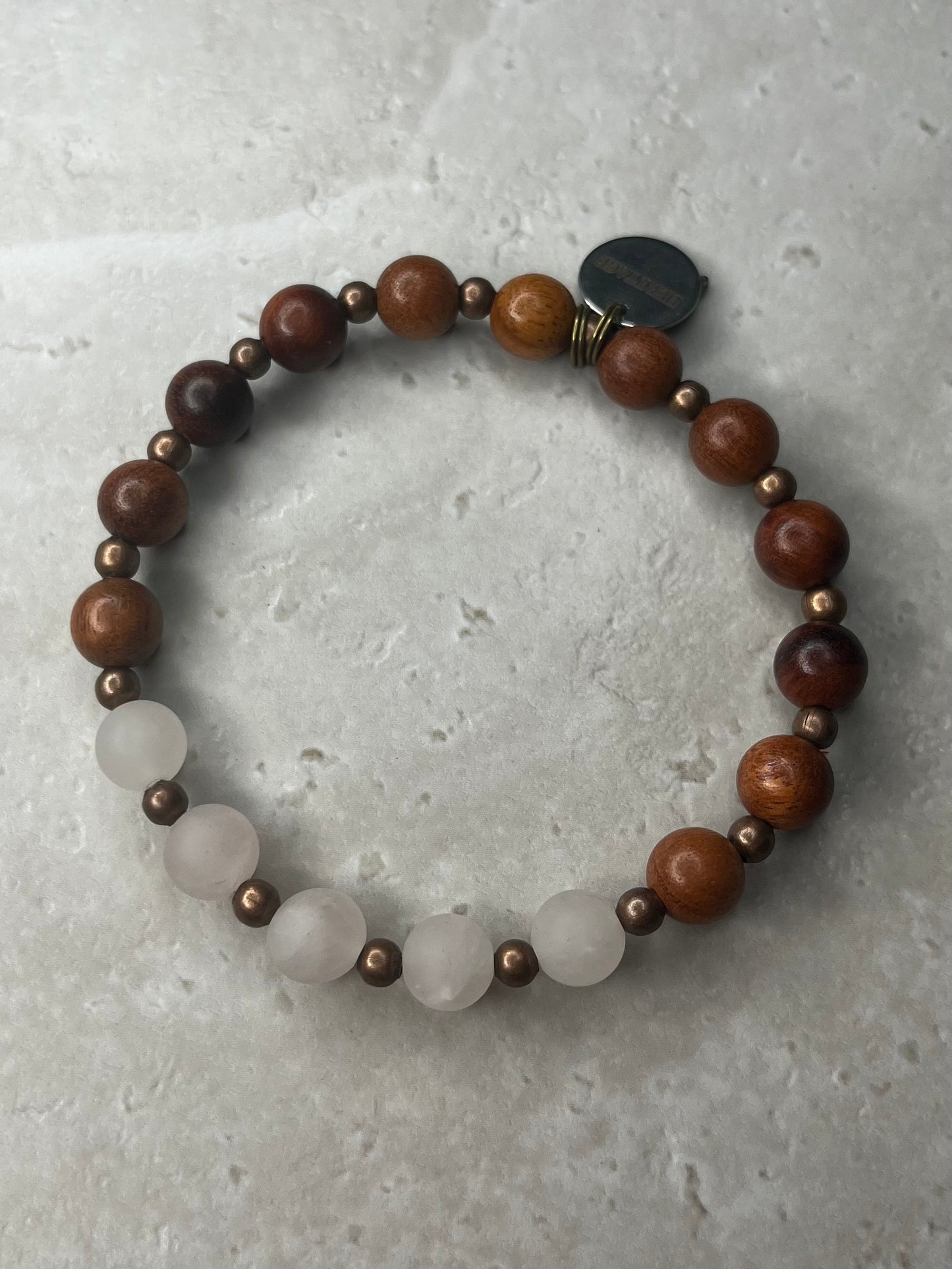 Raw 8mm Rose Quartz+Copper+Rosewood Bracelet
