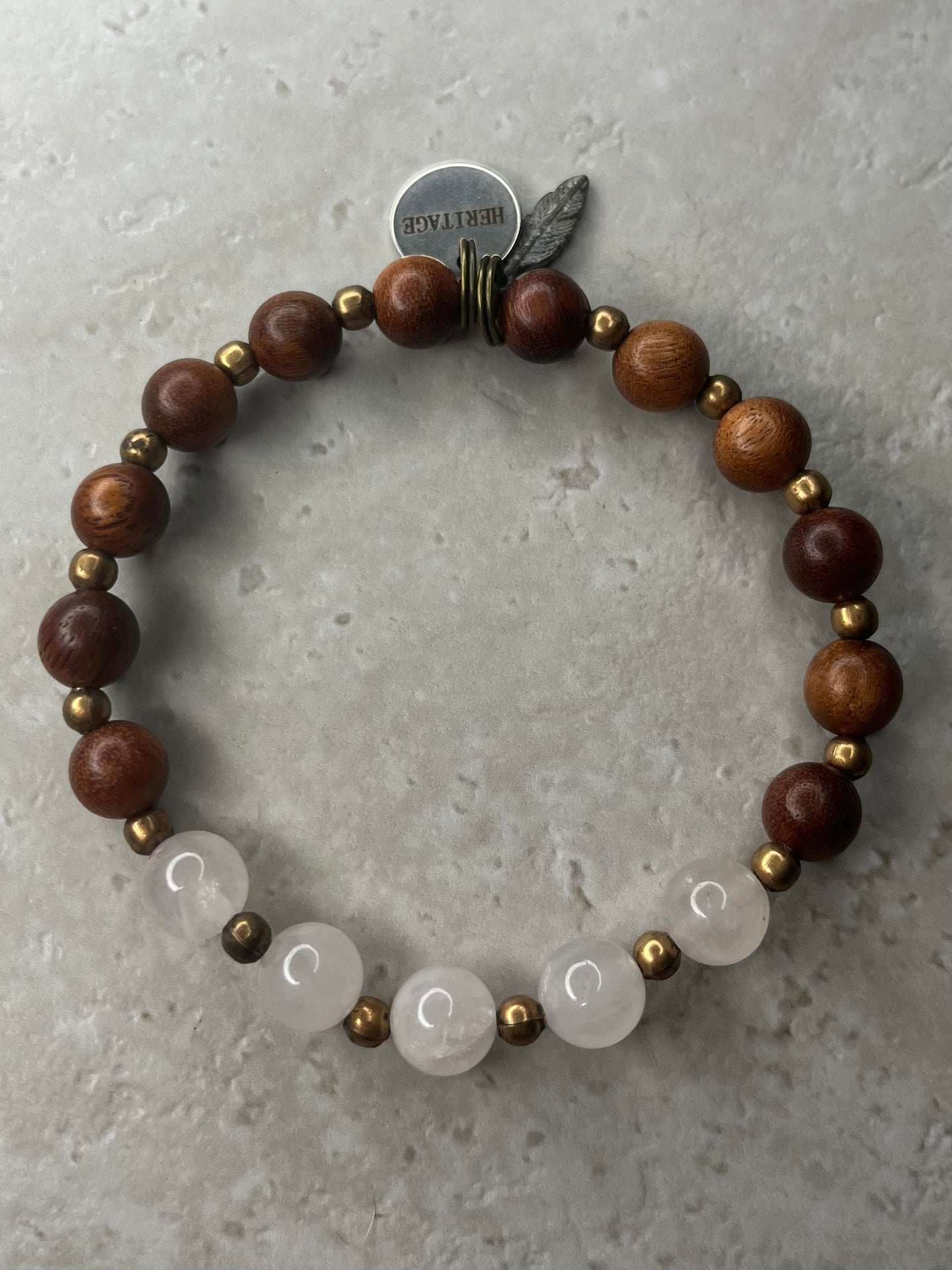 Polished 8mm Rose Quartz+Copper+Rosewood Bracelet