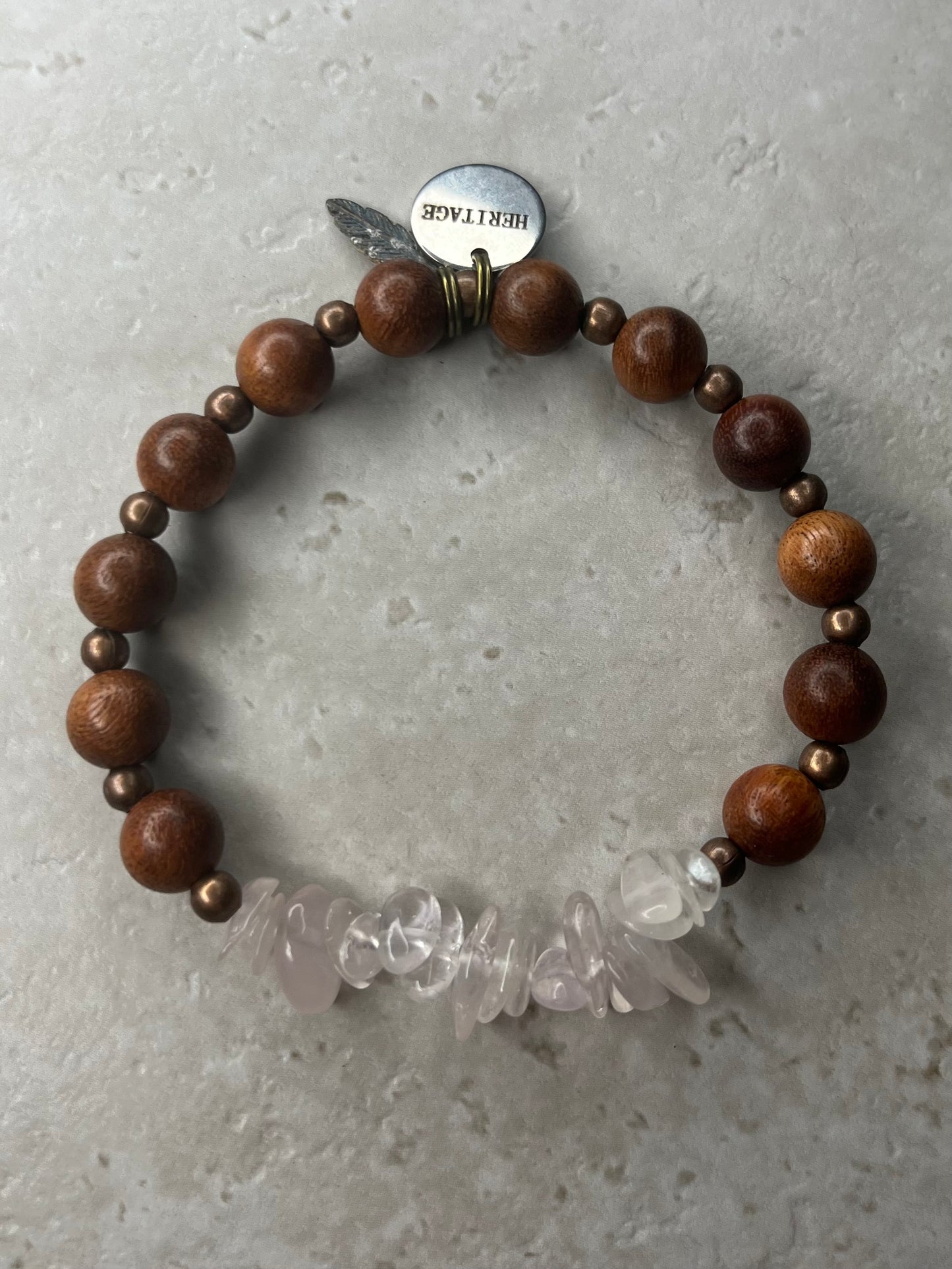 Polished Gravel Rose Quartz+Copper+Rosewood Bracelet