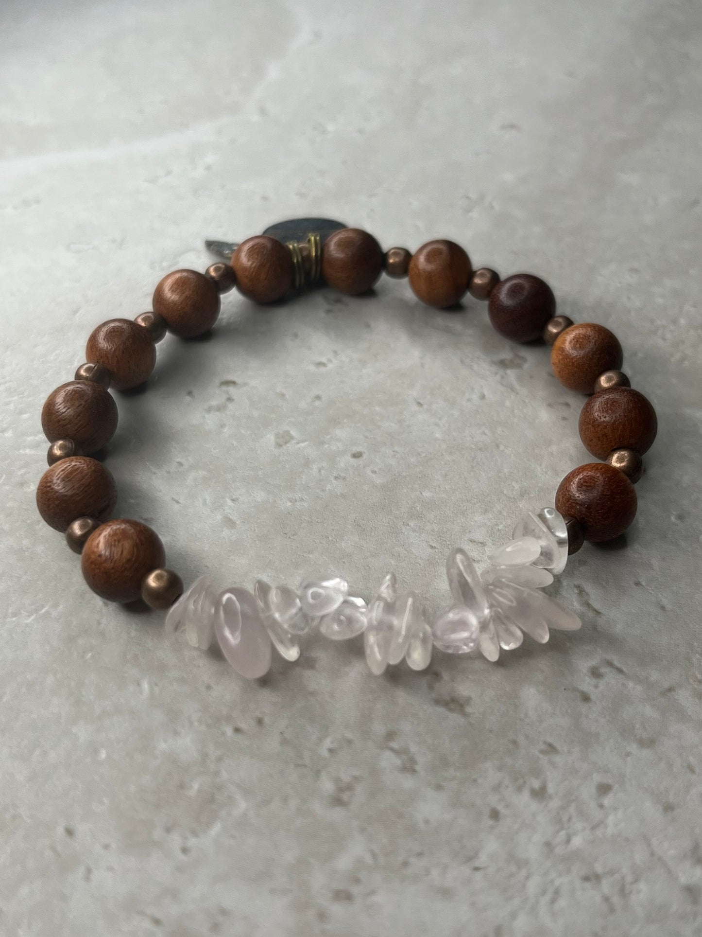Polished Gravel Rose Quartz+Copper+Rosewood Bracelet