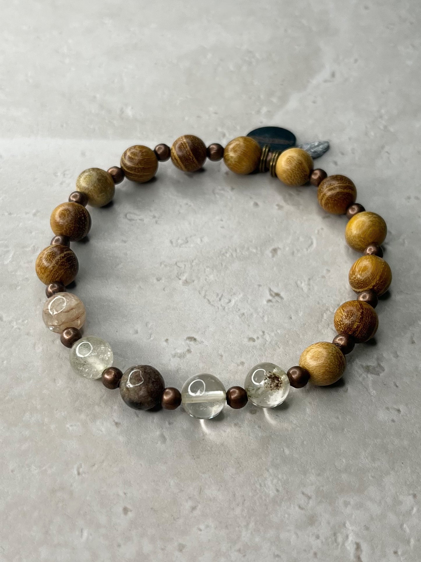 Polished 8mm Phantom Quartz+Copper+Sandalwood Bracelet