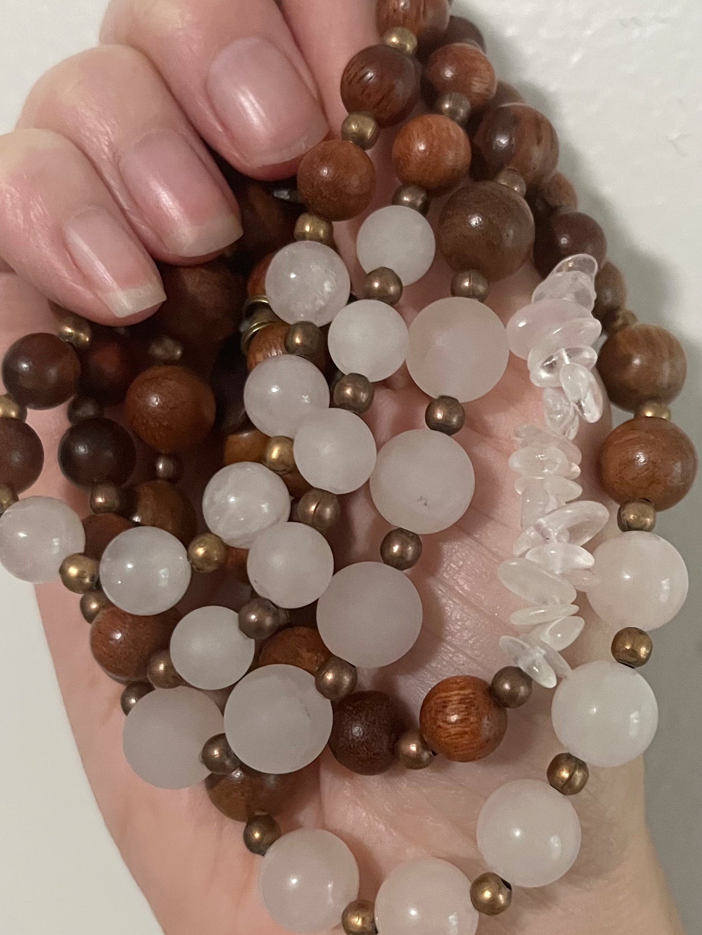 Raw 8mm Rose Quartz+Copper+Rosewood Bracelet