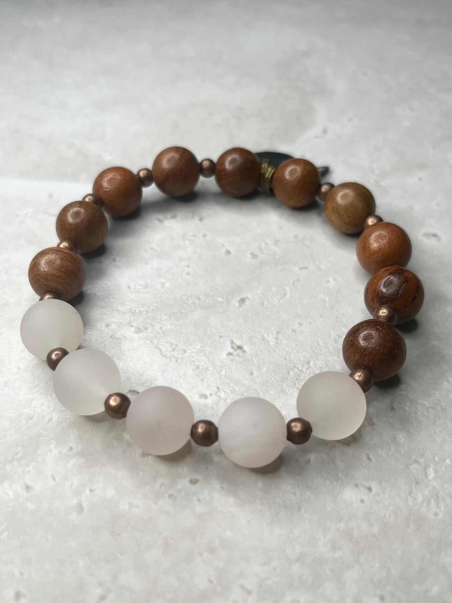 Raw 10mm Rose Quartz+Copper+Rosewood Bracelet