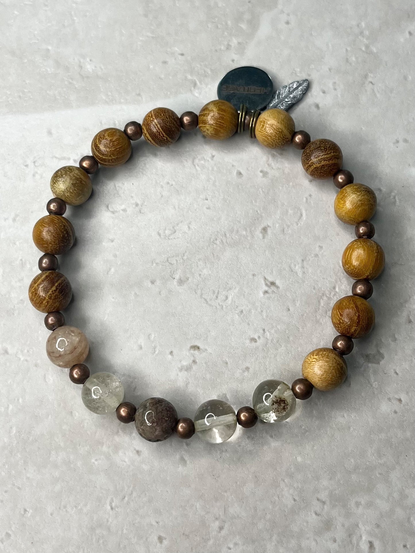 Polished 8mm Phantom Quartz+Copper+Sandalwood Bracelet