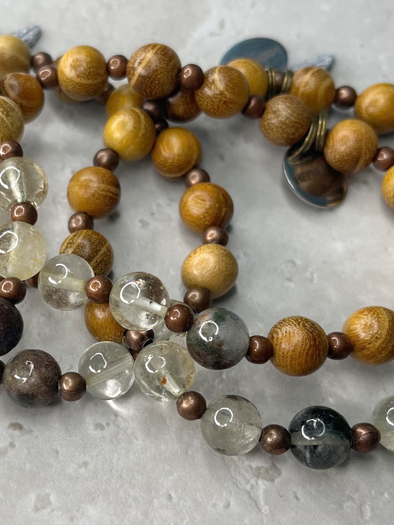 Polished 8mm Phantom Quartz+Copper+Sandalwood Bracelet