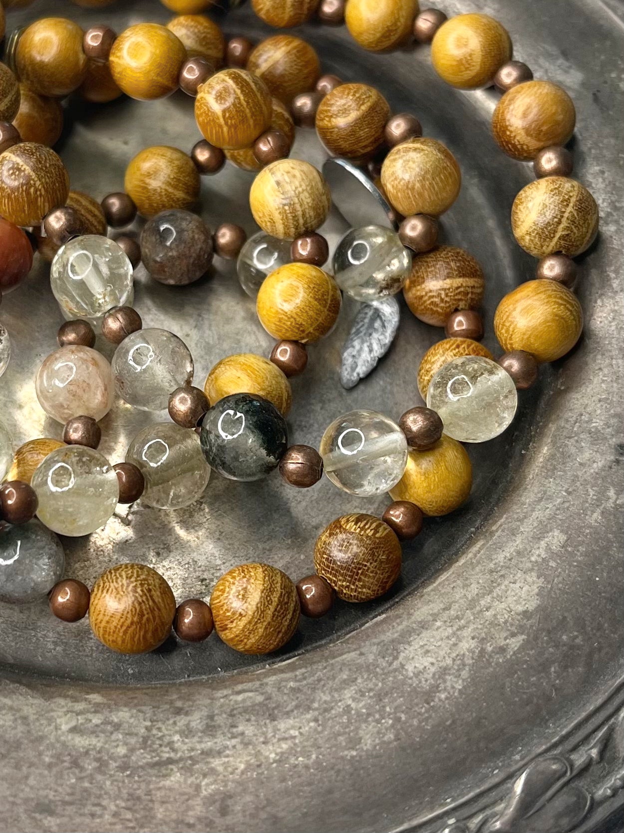 Polished 8mm Phantom Quartz+Copper+Sandalwood Bracelet