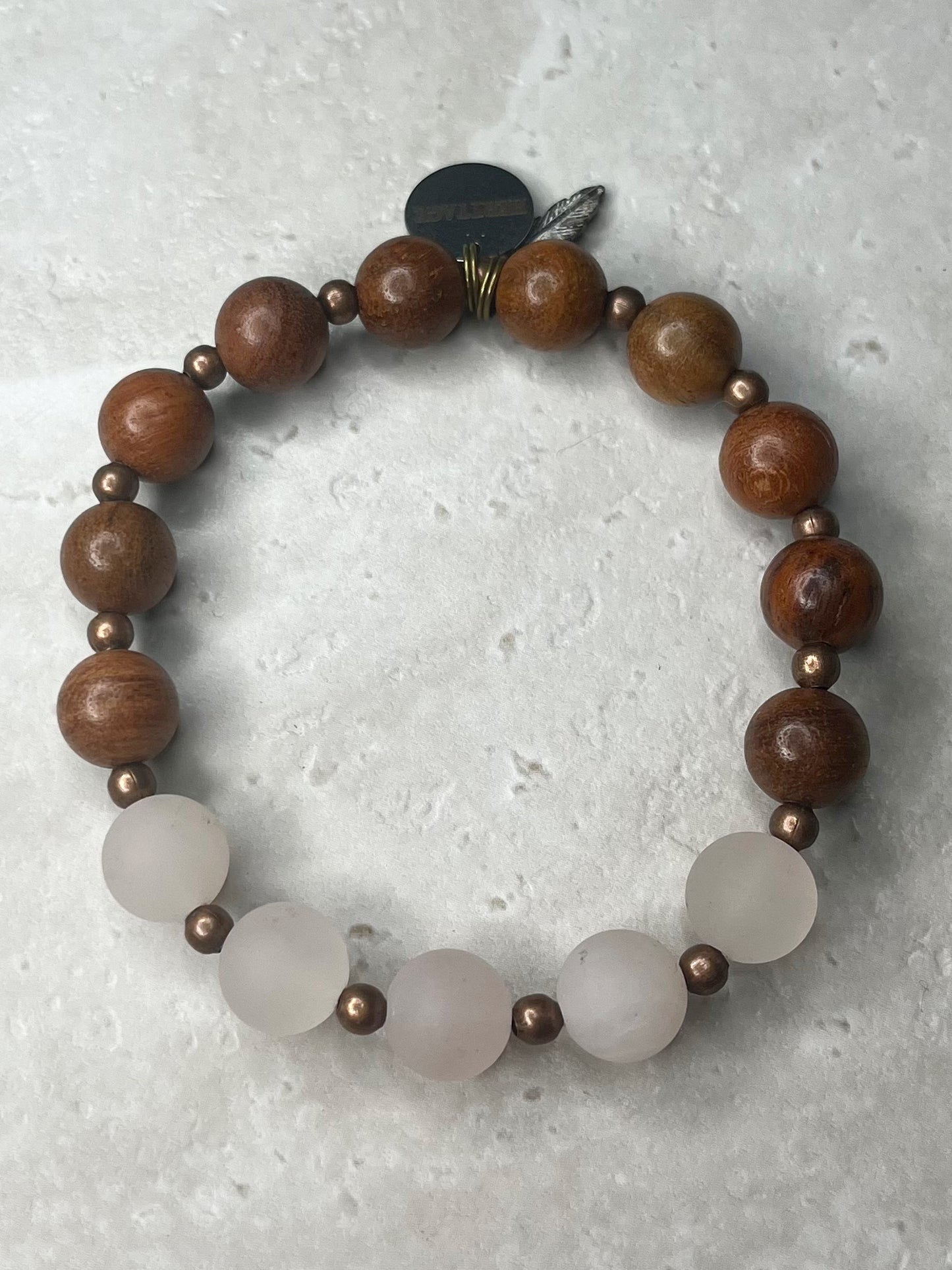 Raw 10mm Rose Quartz+Copper+Rosewood Bracelet