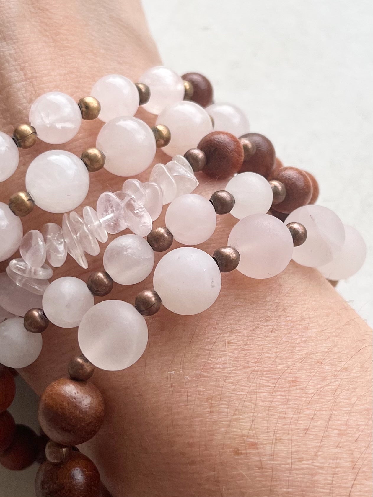 Raw 8mm Rose Quartz+Copper+Rosewood Bracelet