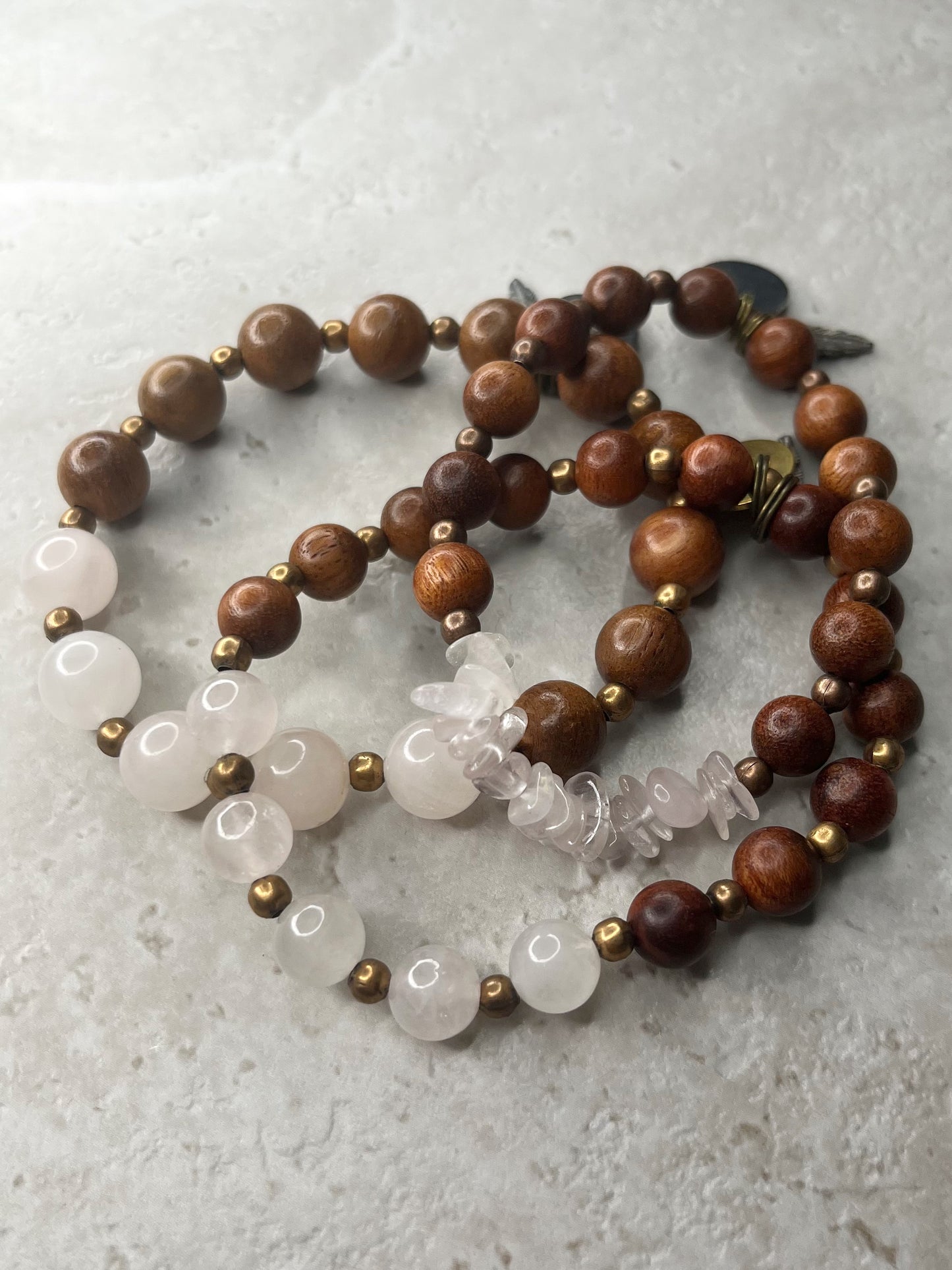 Polished Gravel Rose Quartz+Copper+Rosewood Bracelet