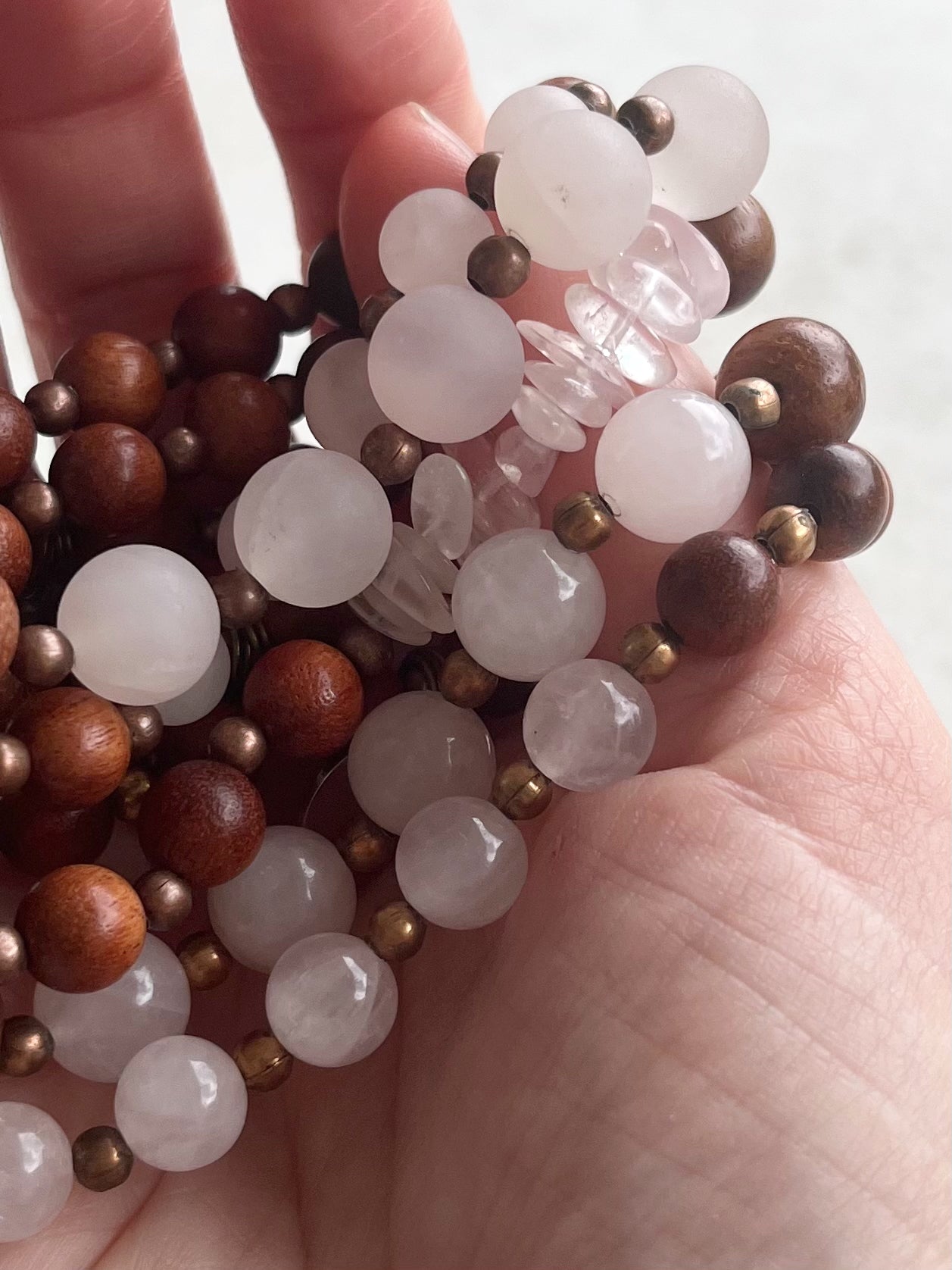 Raw 8mm Rose Quartz+Copper+Rosewood Bracelet