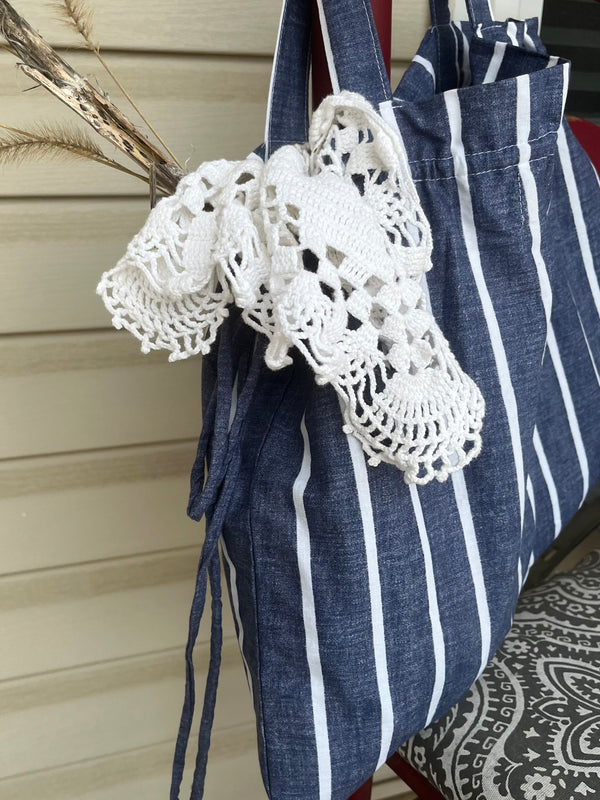 Drawsting Sack Bag - Blue & White Stripe