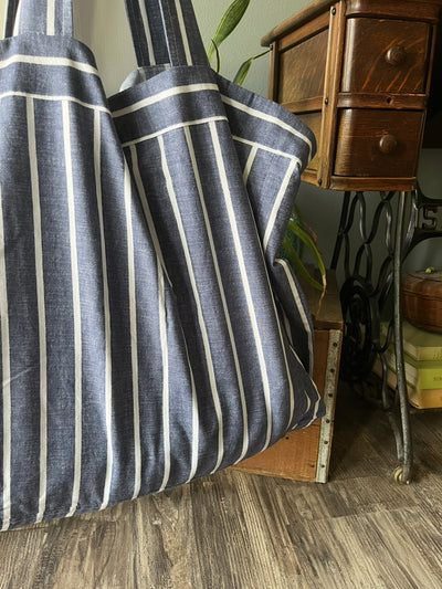 Large Shopping Bag - Blue and White Stripe