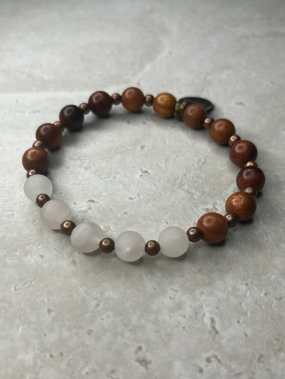 Raw 8mm Rose Quartz+Copper+Rosewood Bracelet