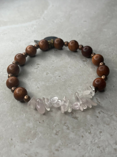 Polished Gravel Rose Quartz+Copper+Rosewood Bracelet