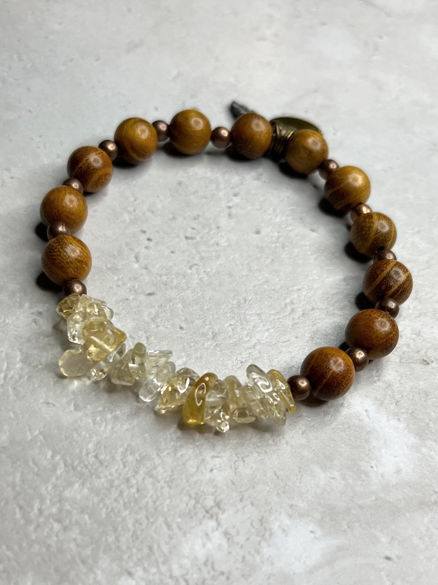 Polished Gravel Citrine+Copper+Sandalwood Bracelet