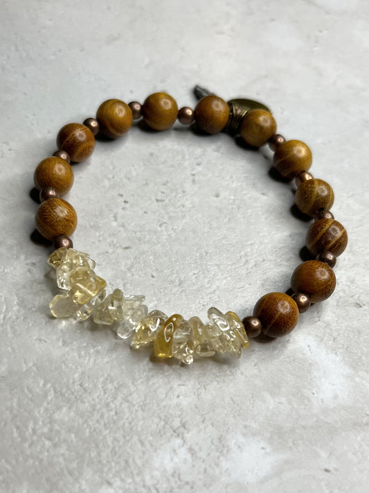 Polished Gravel Citrine+Copper+Sandalwood Bracelet
