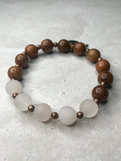 Raw 10mm Rose Quartz+Copper+Rosewood Bracelet