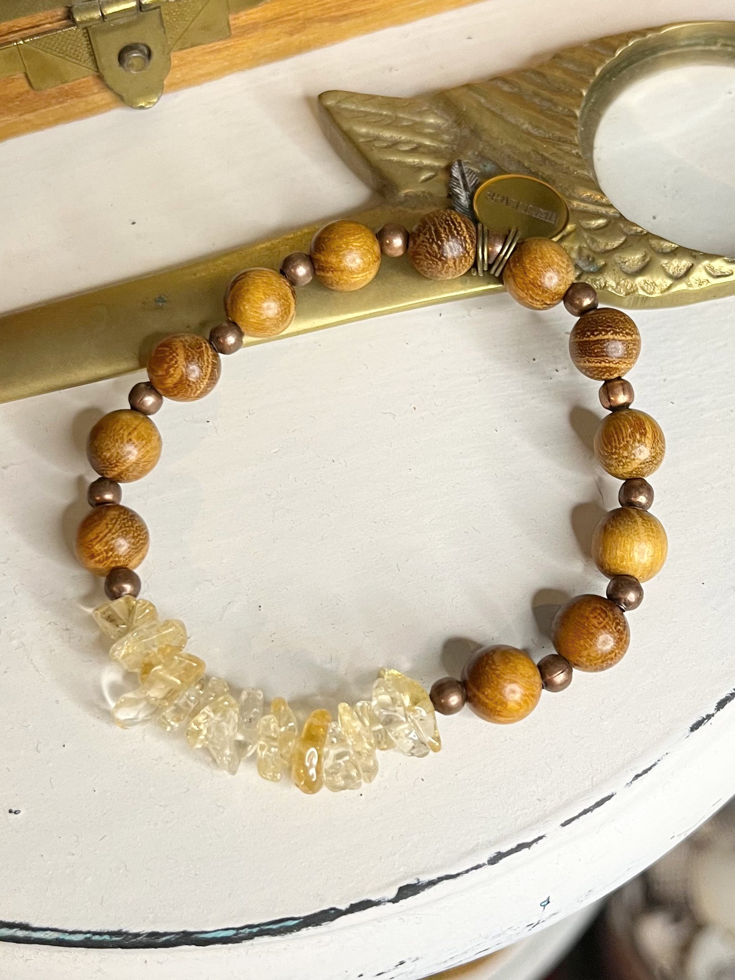 Polished Gravel Citrine+Copper+Sandalwood Bracelet